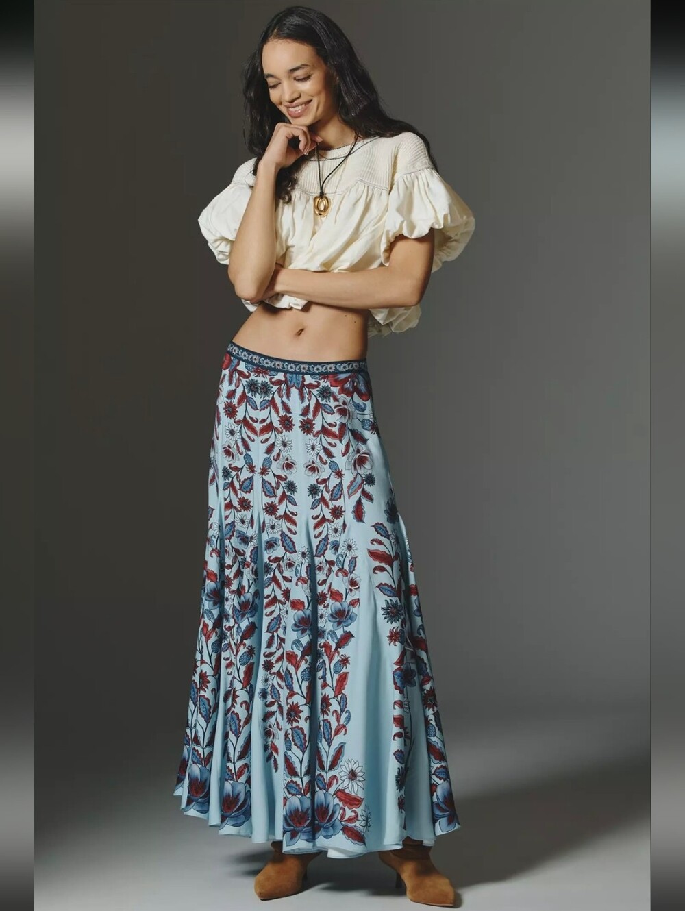 NWT FARM Rio Marcelle Soft Blue Maxi Skirt Size S